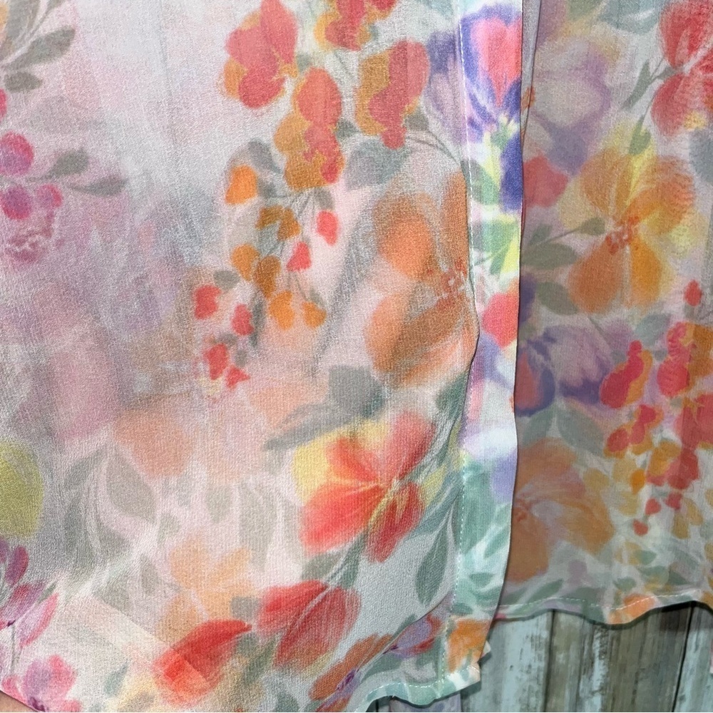 Olivaceous Sheer Lush Blooms Chiffon Button Up Fairy Whimsy Coquette Regencycore - Picture 4 of 9